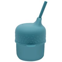 We Might Be Tiny Silicone Cup with Sippy Lid (+ mini straw) Set - Blue Dusk